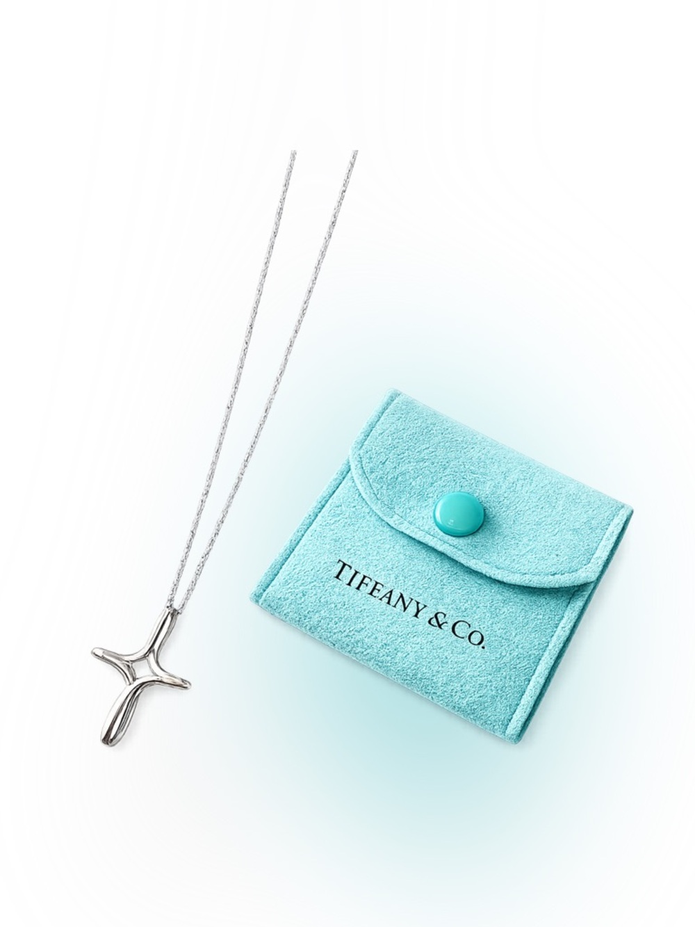 Authentic Tiffany & Co. Sterling Open Cross Necklace with Signature Blue Pouch